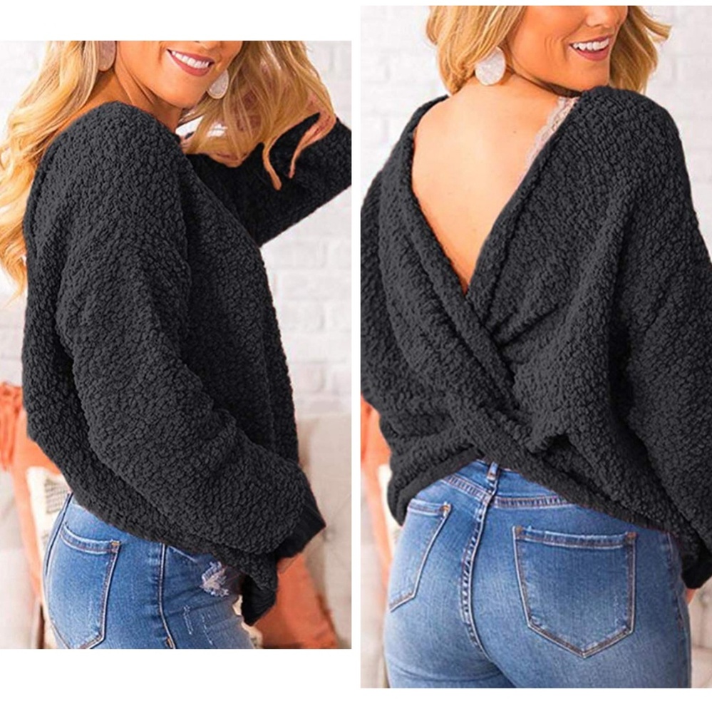 black low back knot popcorn teddy bear sweater